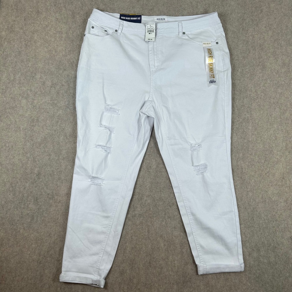 Deja‎ Bleu High Rise Skinny Fit Jeans Womens 22 White Distressed Stretch